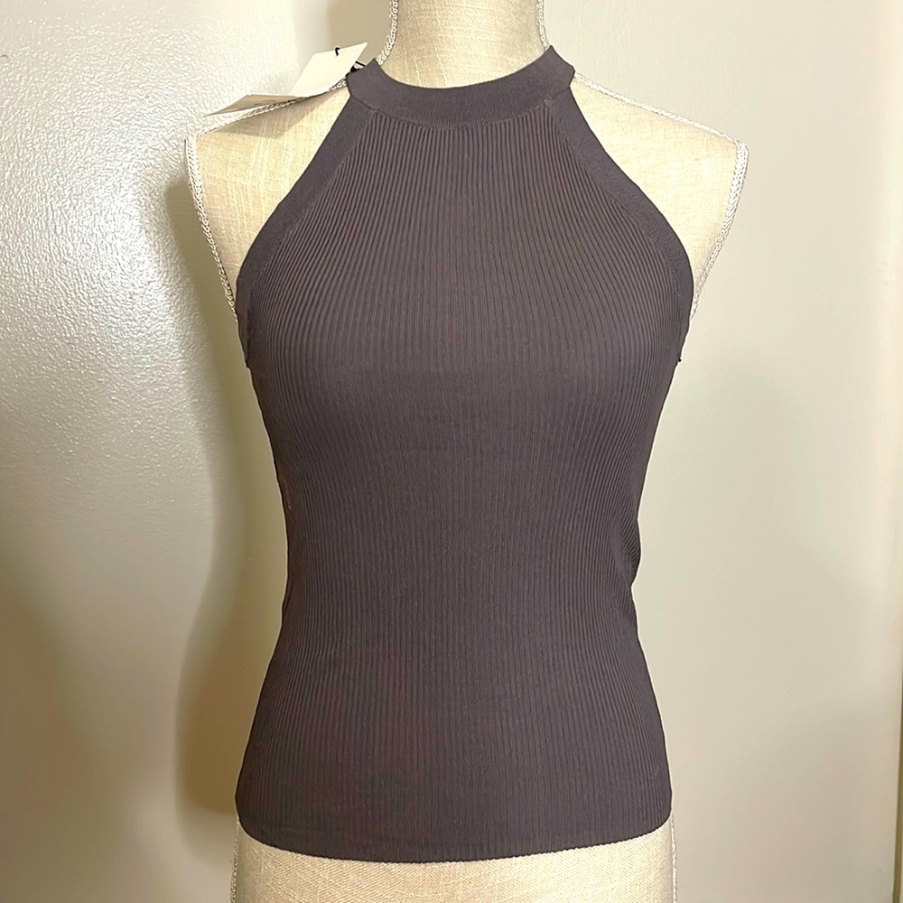 Zara Grey Mock Neck Ribbed Tank